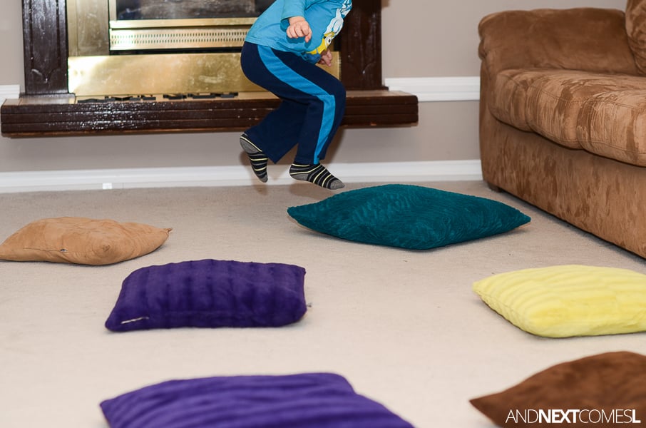 preschool math games, activity jumping games for kids using pillows